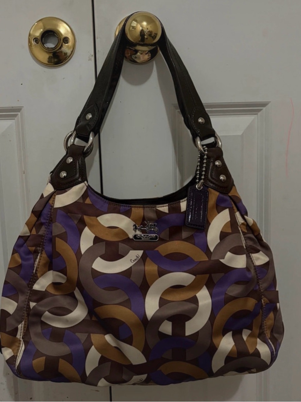 Coach Purple & Brown Signature Pattern Hobo Bag